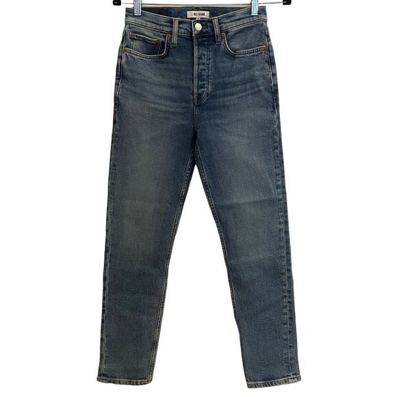 Re/Done NWT 90’s High Rise Button Fly Ankle Crop Jeans in Bright Faded Blue 26 - Picture 2 of 9